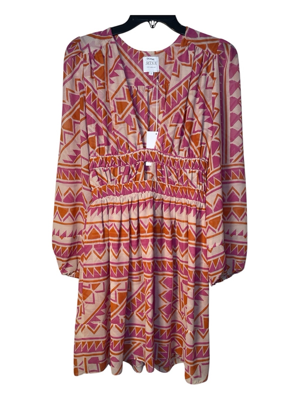 Misa Los Angeles Rana Pink and Orange Geometric Long-Sleeve Mini Dress sz S